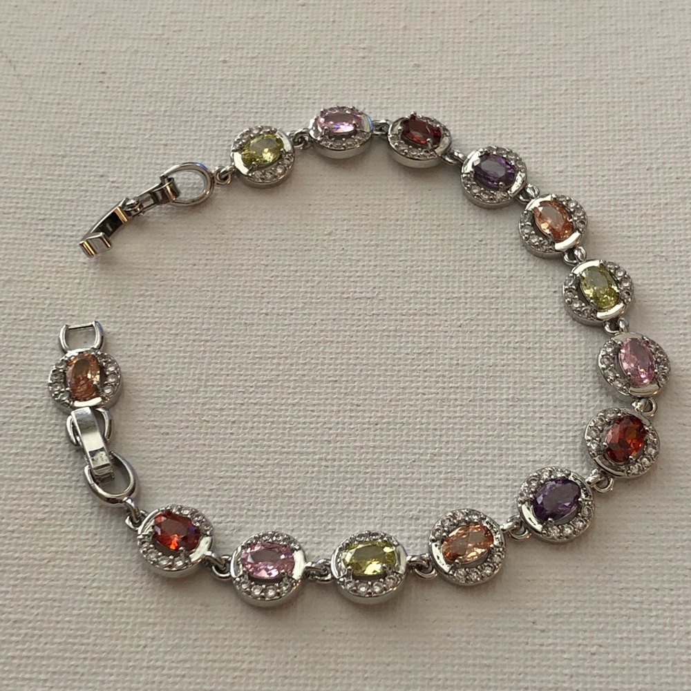 Multi-Color Crystal Halo Tennis Bracelet
